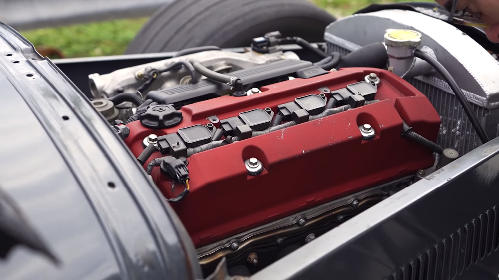 Honda F20C from S2000 inside a 1930 Ford Coupe hotrod inspired by F1 cars